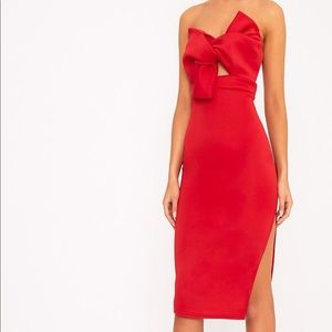 Elisse Red Bow Detail Scuba Midi